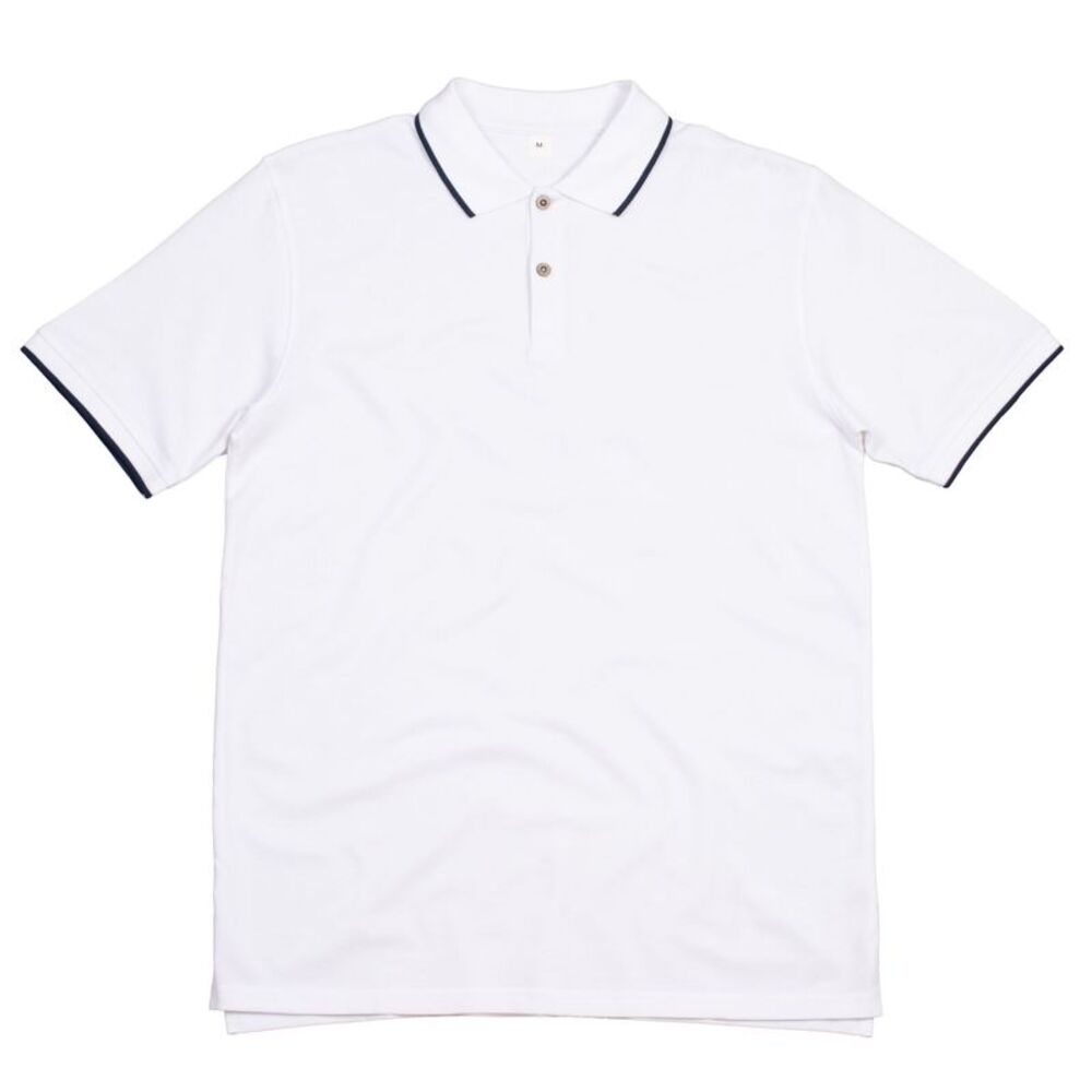 Mantis Mens Tipped Polo Shirt / White/Navy